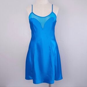 VAL MODE Vintage Slip Dress Blue Satin Nightgown